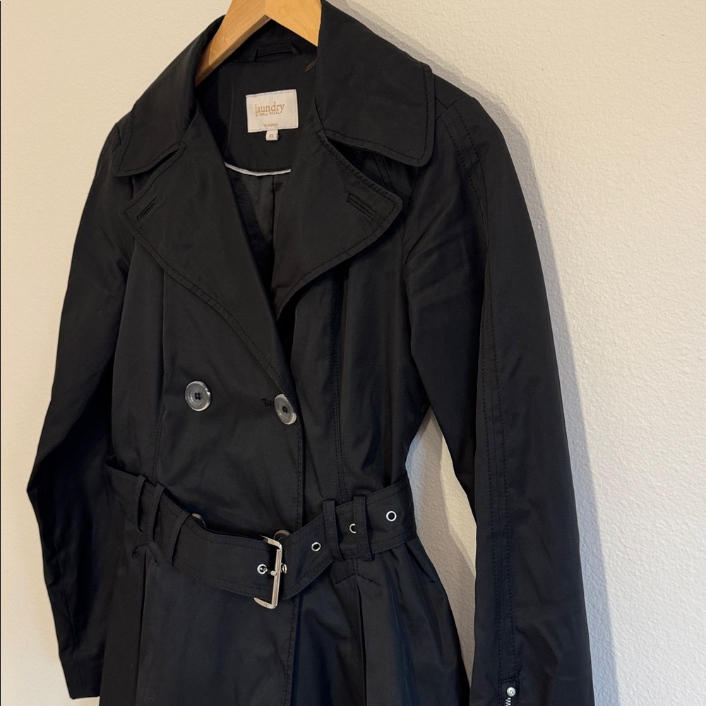 LAUNDRY By Shelli Segal Black Coat Pleated Back Button Front Size XS/S - Picture 2 of 6
